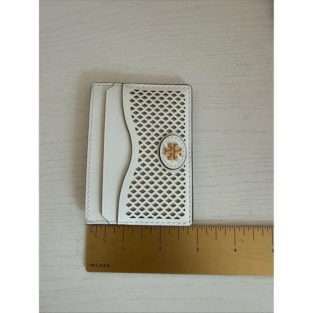 Tory Burch Emerson Perforated Color Block Slim Card Case Wallet 175870 White GLD